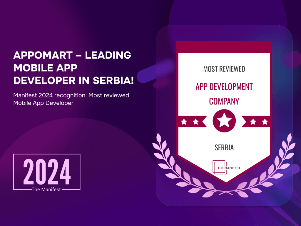 Сегодня Appomart отмечает важное событие – получение престижной награды от The Manifest за 2024 год. Согласно их последнему отчету, наша компания была признана самой обсуждаемой и рекомендуемой студией по разработке мобильных приложений в Сербии. Мы начали работать в 2016 году с целью помочь бизнесу создавать сложные решения для его роста, и наша работа основана на страсти и преданности клиентам. Признание от The Manifest подчеркивает важность установления долговременных отношений с нашими клиентами и подтверждает нашу лидирующую позицию на рынке.