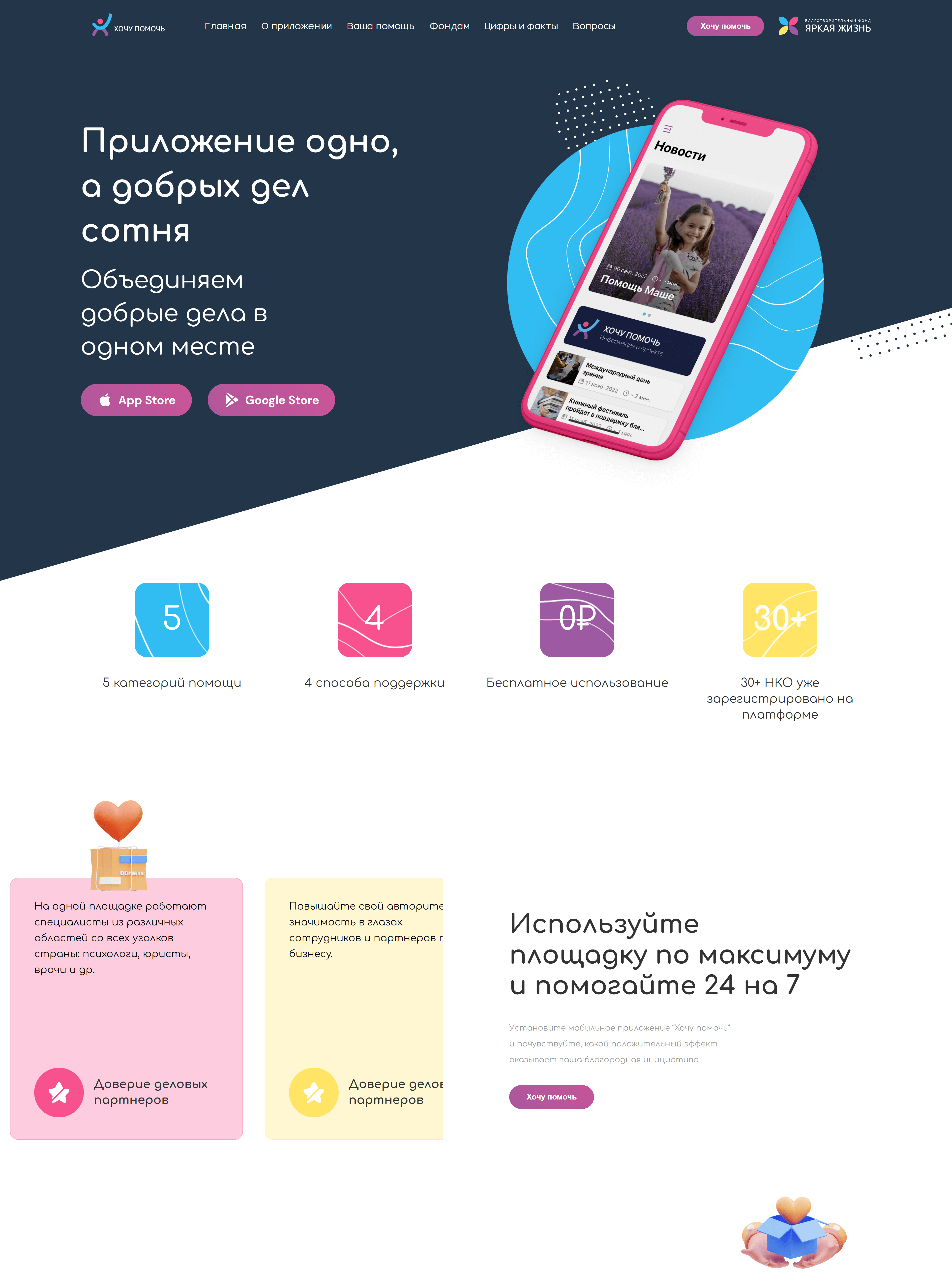 Promo website of the mobile app «I Want To Help»